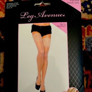 Thigh high stockings, 1X, 2 pairs, beige and black